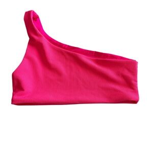 Skatie Ellis Hot Pink Ribbed Swim Top One Shoulder Size XS